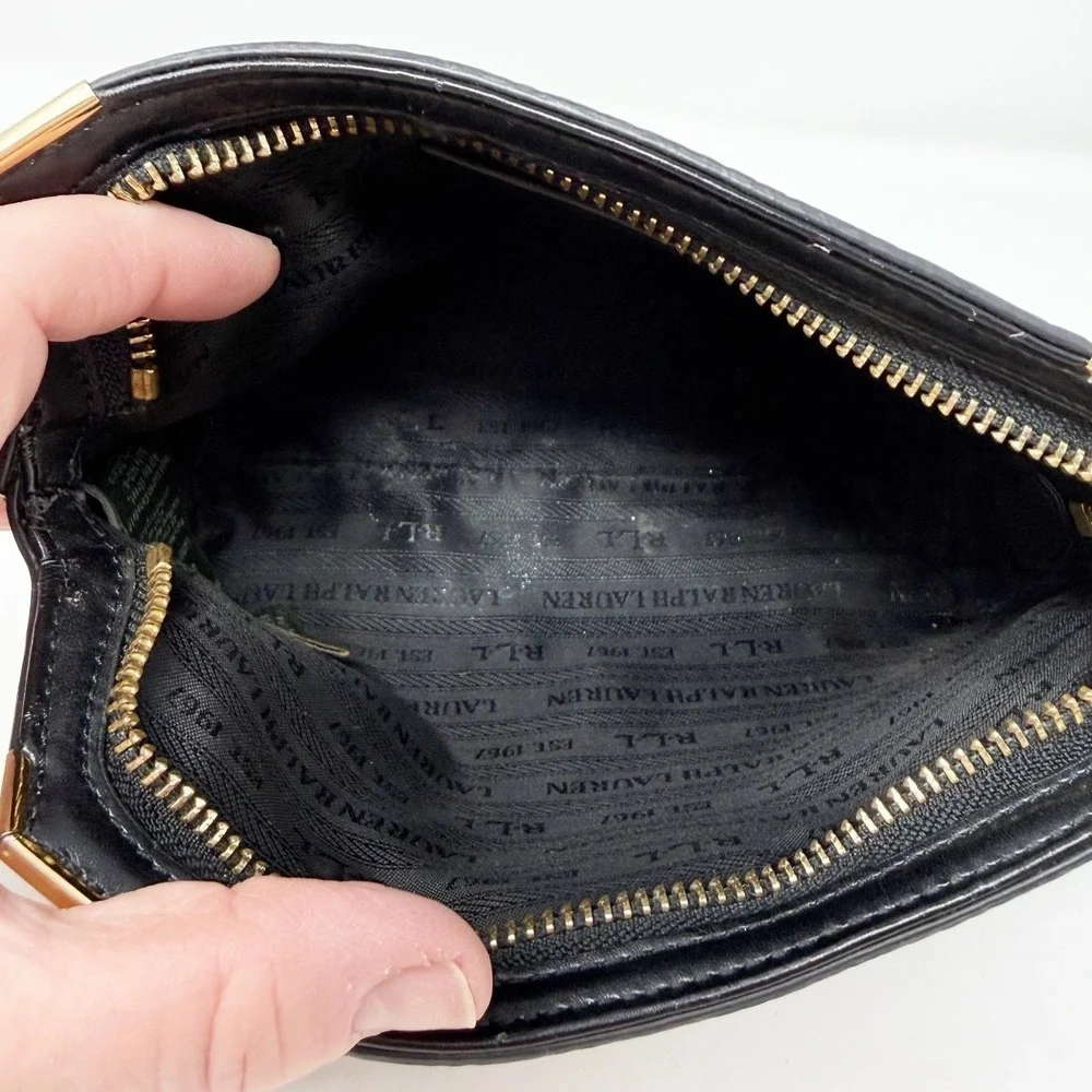 Ralph Lauren Black White Paisley Vegan Leather Clutch‎ Bag
